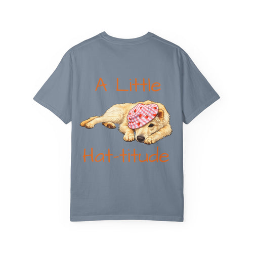 A Little Hat-Titude Puppy Adult T-Shirt | Cute Dog with Pink Hat, Paw Print