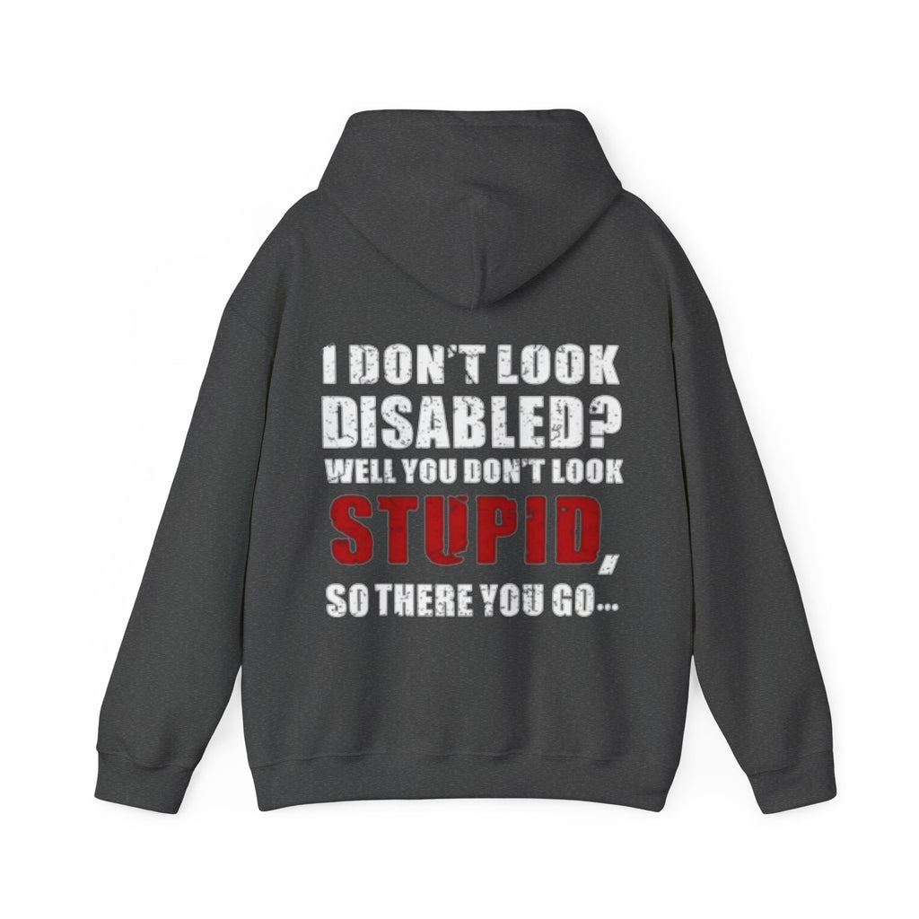 Adult Hoodie — “I Don’t Look Disabled? When You Don’t Look STUPID” Graphic Back Print