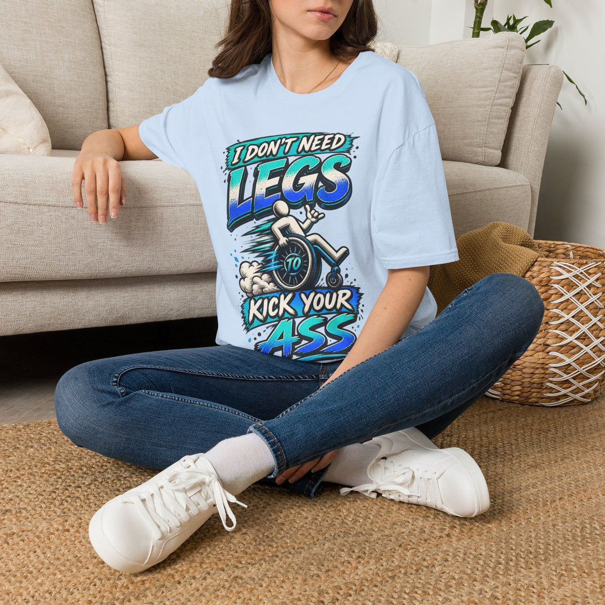 I Don't Need Legs to Kick Your Ass Adult T-Shirt — Funny Wheelchair Disability Pride Tee