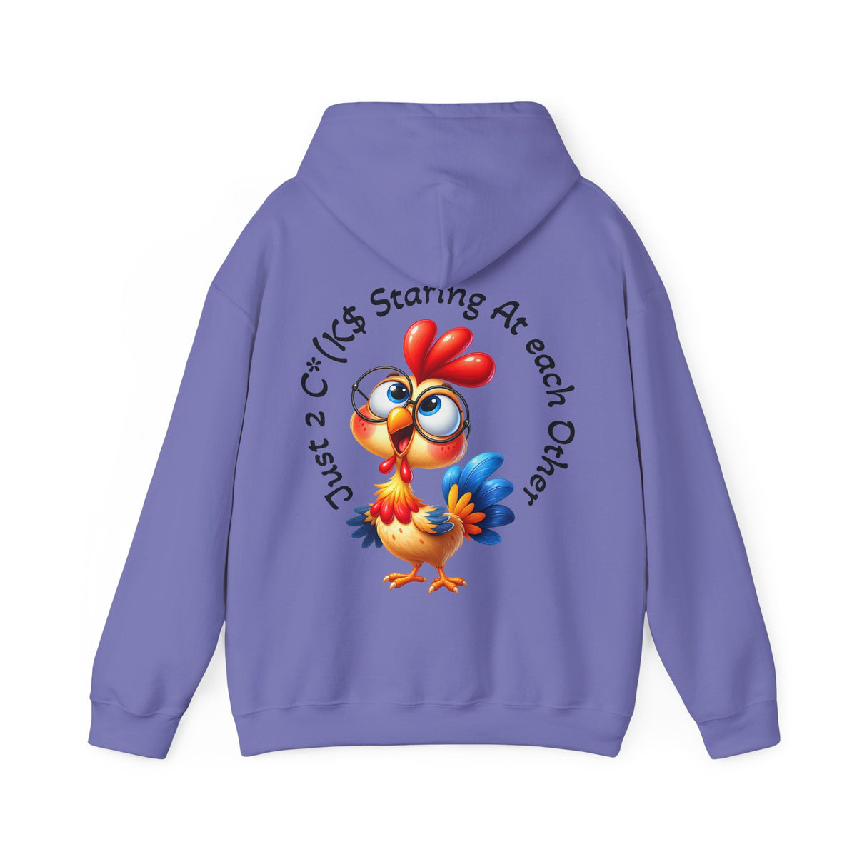 Adult Hoodie — Cute Cartoon Chicken “Just 2 C*#ks Staring At Each Other” Funny Graphic Hoodie