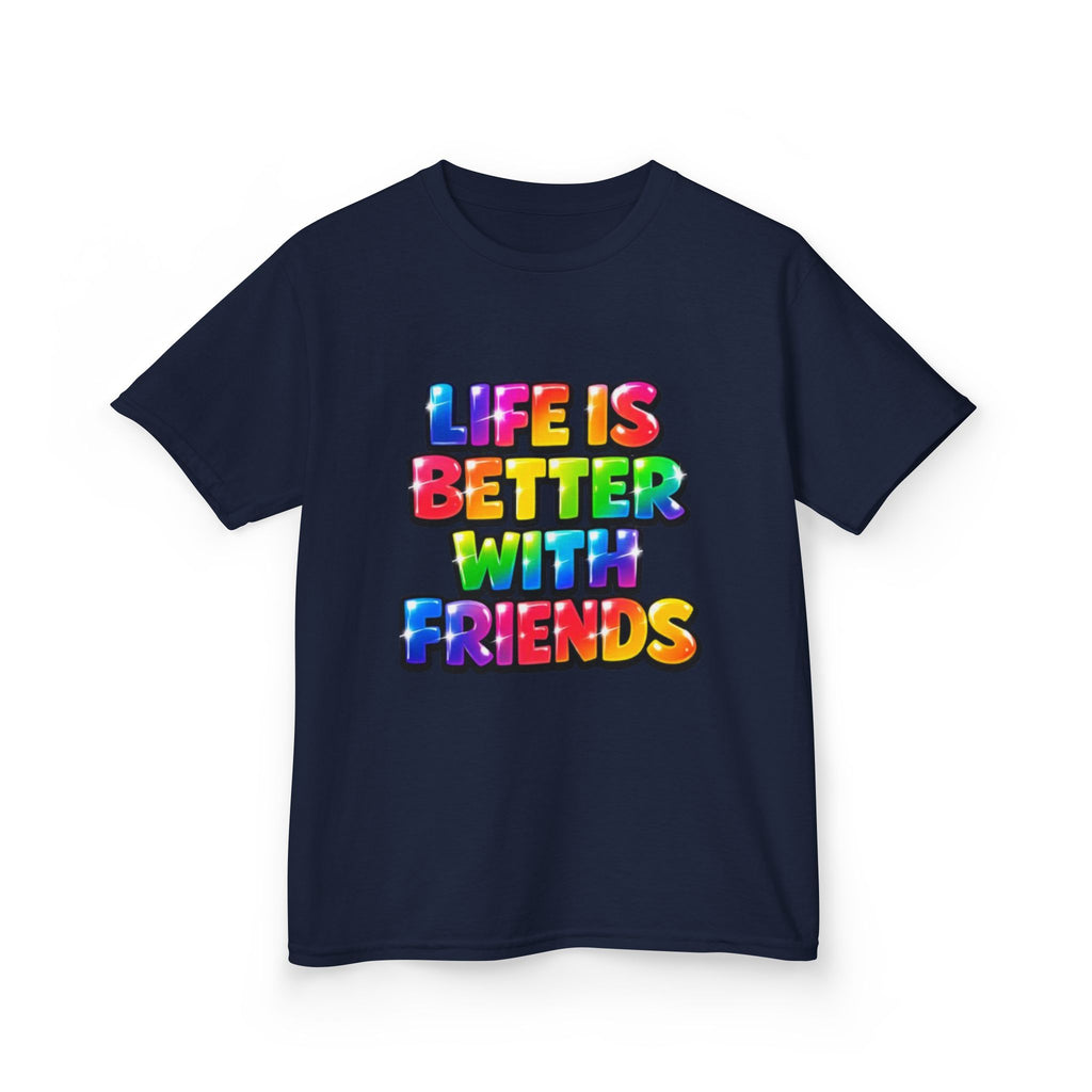 Kids T-Shirt — "Life Is Better With Friends" Rainbow Graphic Tee