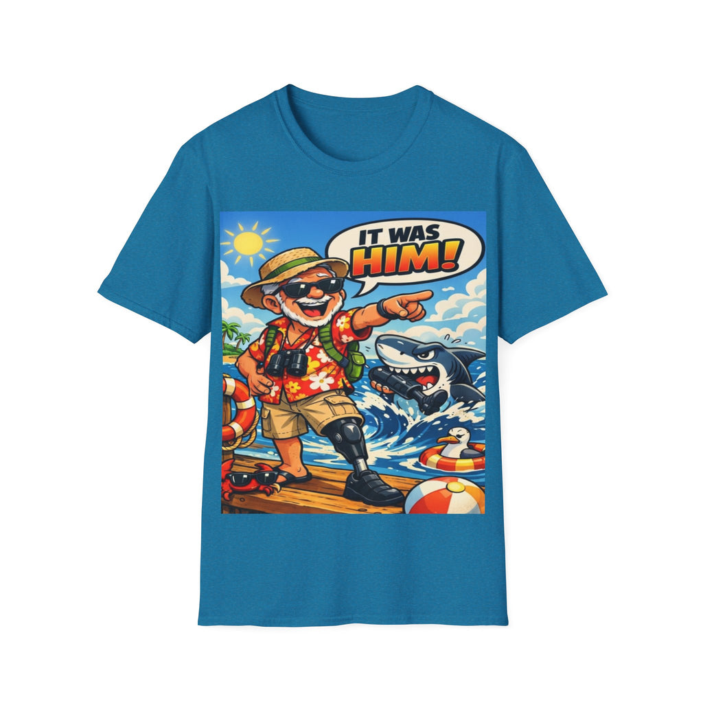 Adult T-Shirt — Retro Vacation Shark 'It Was Him!' Graphic Tee