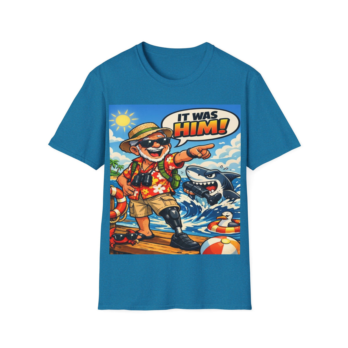 Adult T-Shirt — Retro Vacation Shark 'It Was Him!' Graphic Tee