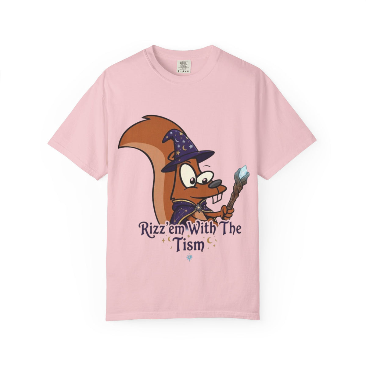 Wizard Squirrel Adult T-Shirt — "Rizz 'em With The Tism" Cute Magic Cartoon Tee