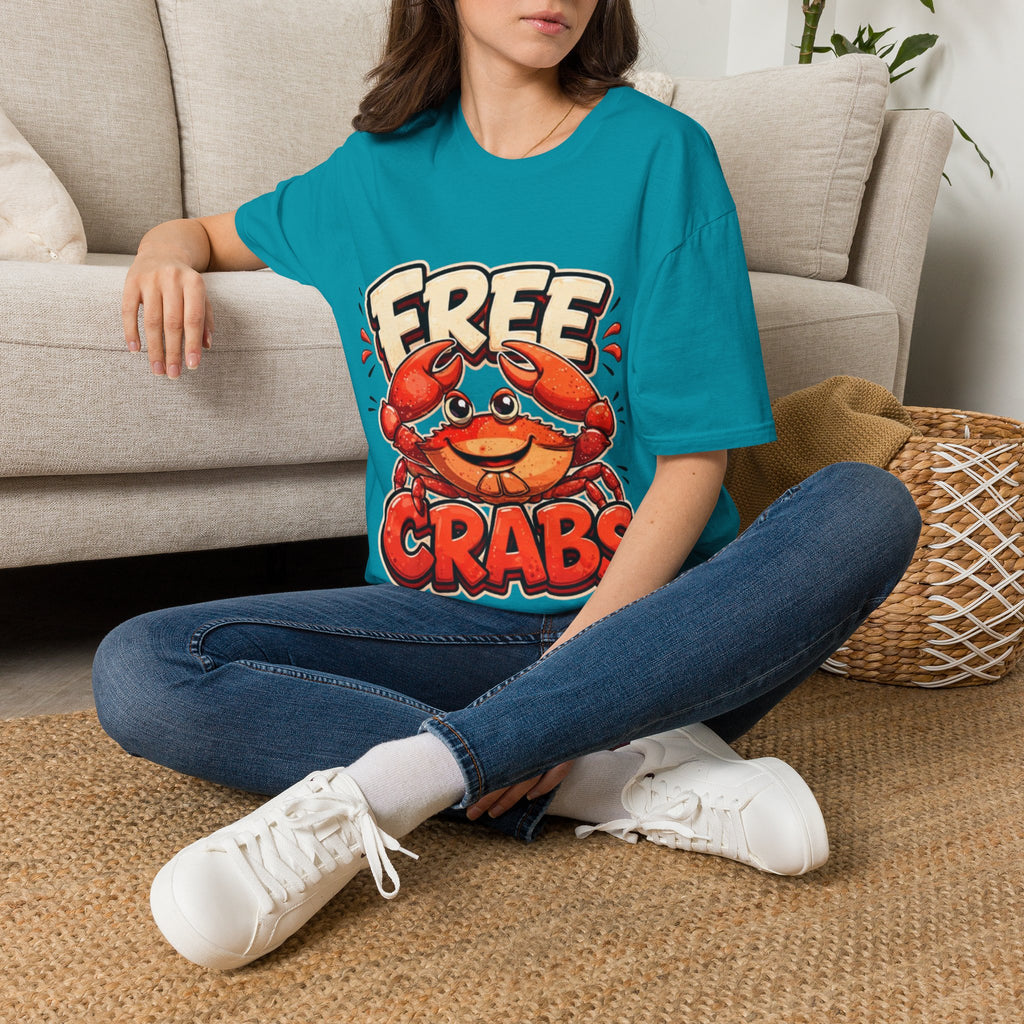 Free Crabs Adult T-Shirt — Funny Seafood Beach Graphic Tee