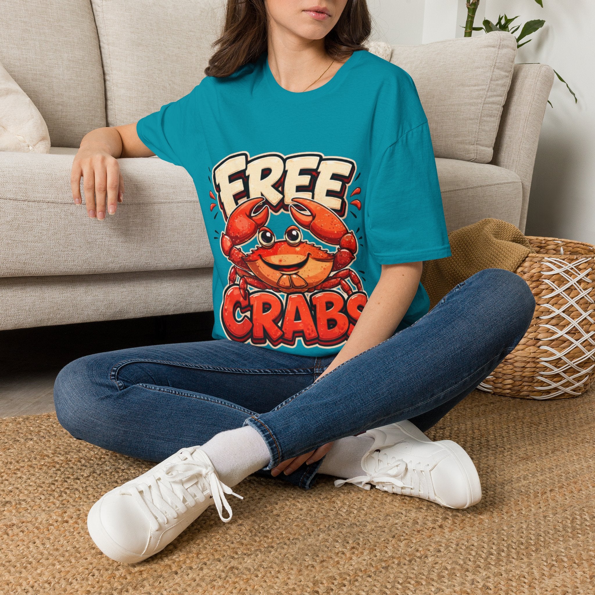 Free Crabs Adult T-Shirt — Funny Seafood Beach Graphic Tee