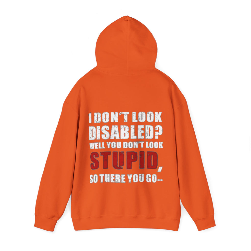 Adult Hoodie — “I Don’t Look Disabled? When You Don’t Look STUPID” Graphic Back Print