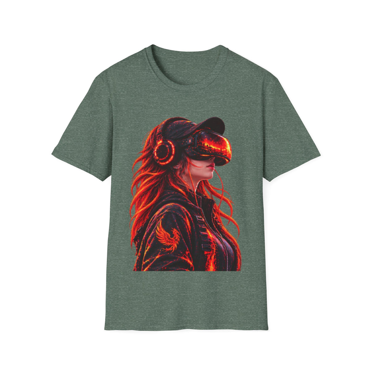 VR Girl Graphic Adult T-Shirt — Neon Cyberpunk Virtual Reality Tee