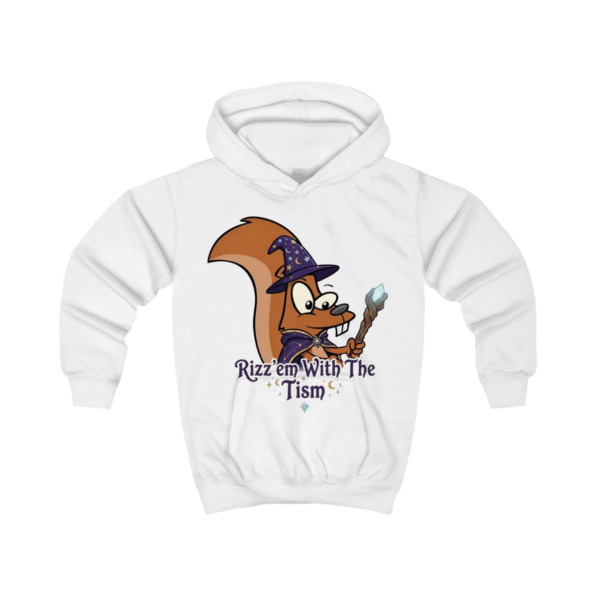 Wizard Squirrel Kids Hoodie – "Rizz'em With The Tism" Cute Halloween Magic Pullover