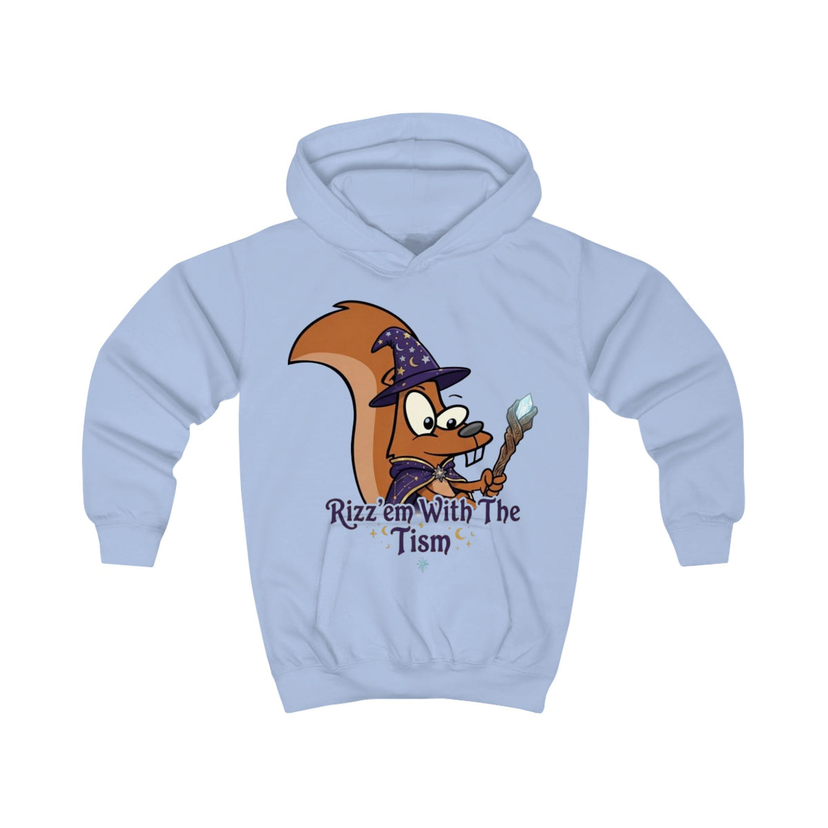 Wizard Squirrel Kids Hoodie – "Rizz'em With The Tism" Cute Halloween Magic Pullover