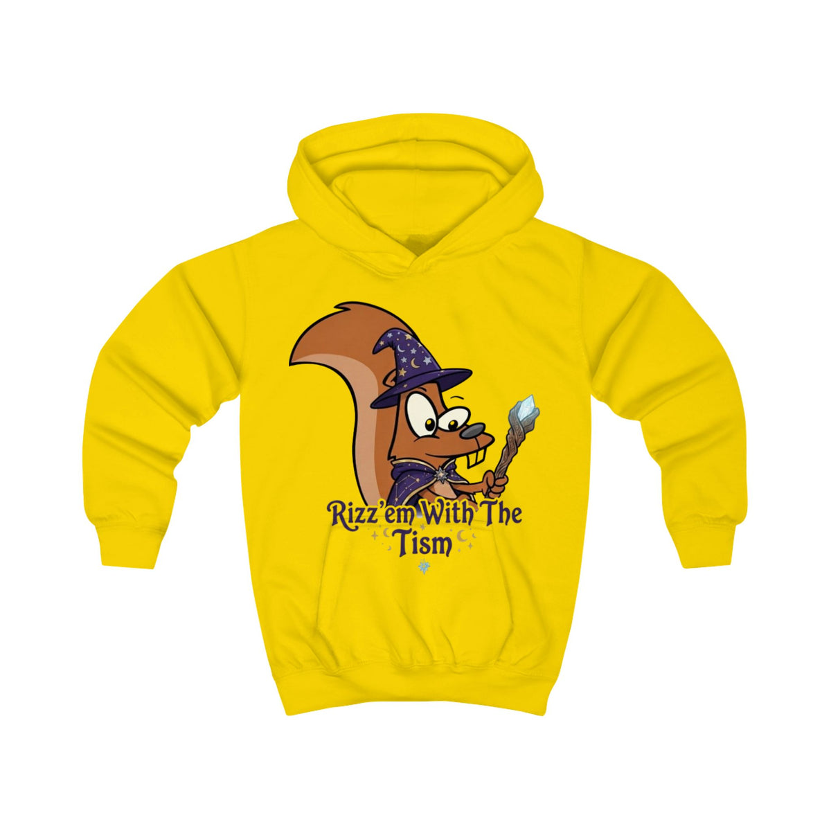 Wizard Squirrel Kids Hoodie – "Rizz'em With The Tism" Cute Halloween Magic Pullover