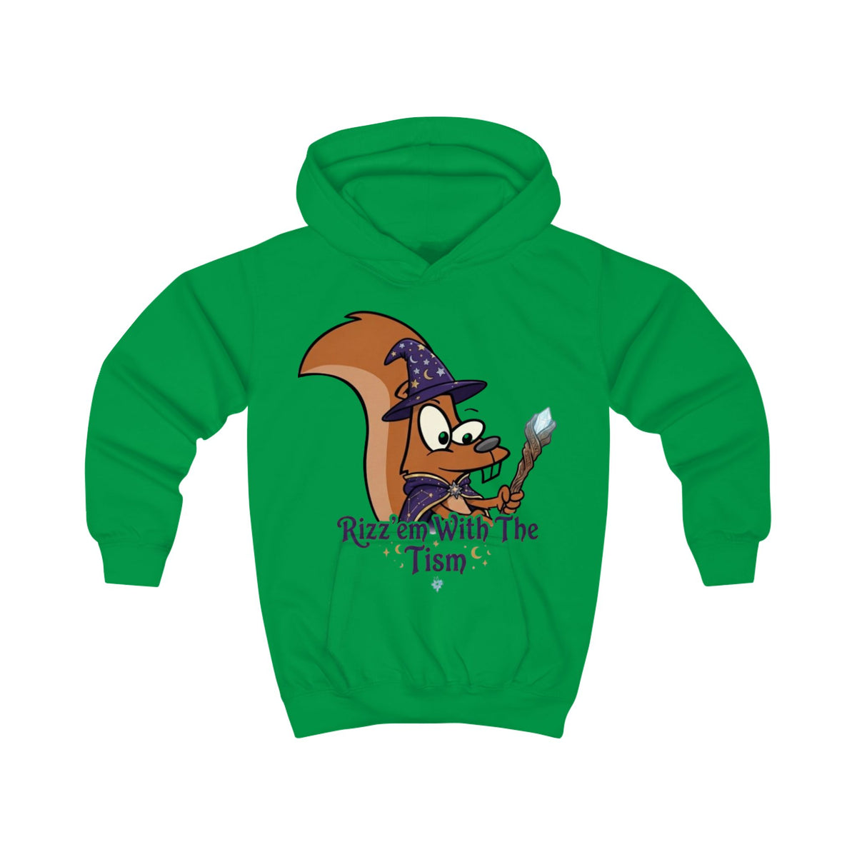 Wizard Squirrel Kids Hoodie – "Rizz'em With The Tism" Cute Halloween Magic Pullover