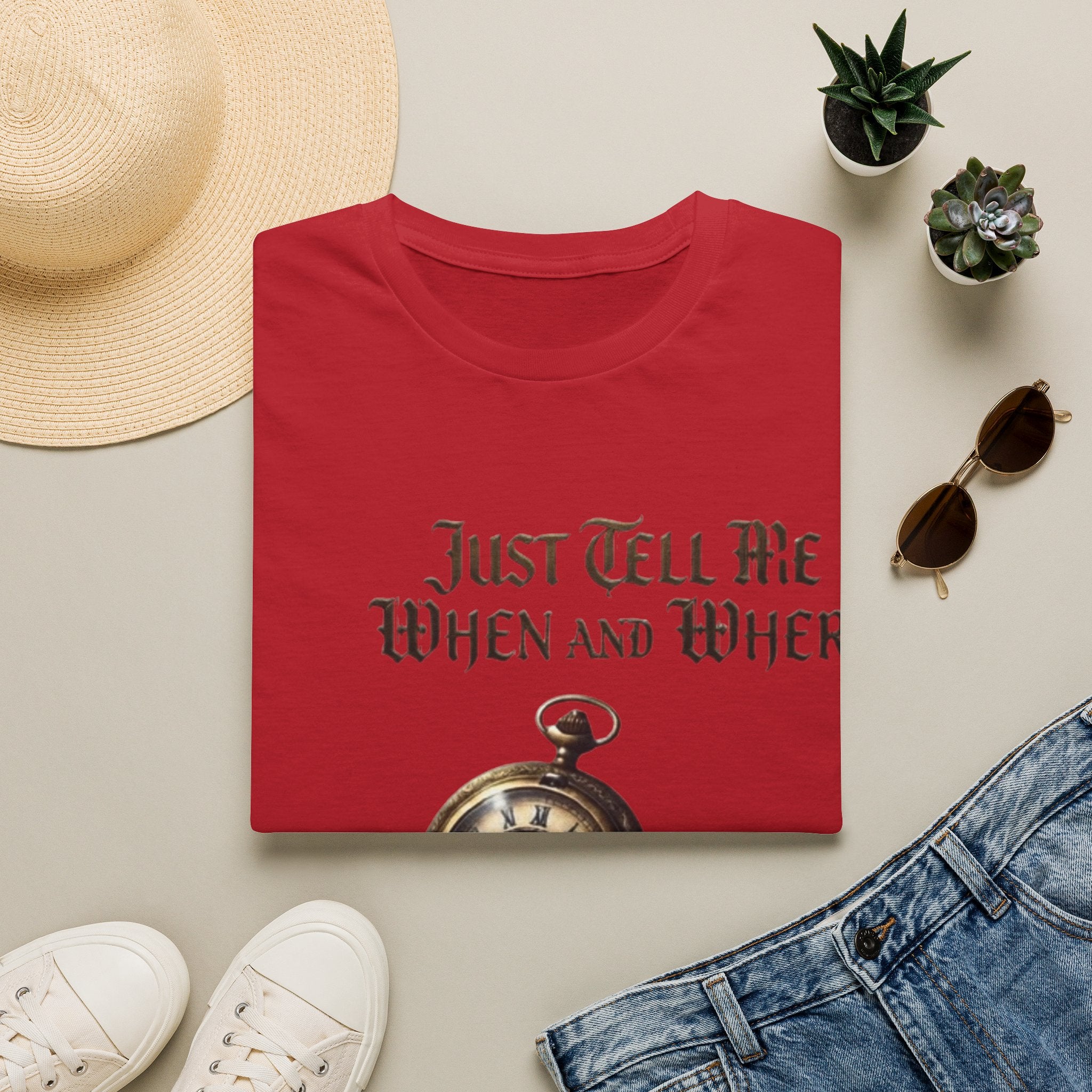 Pocket Watch Adult T-Shirt — "Just Tell Me When and Where" Vintage Timepiece Tee