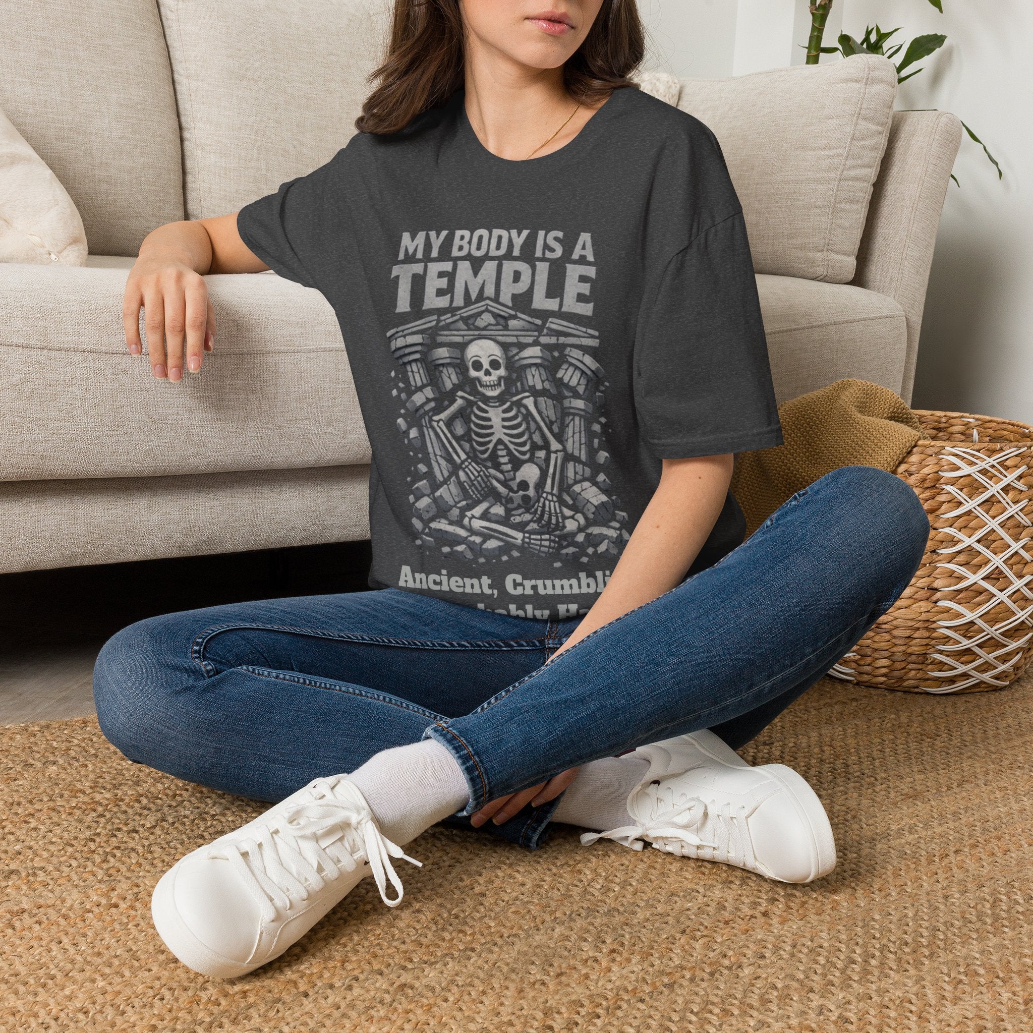 Temple Skeleton Adult T-Shirt — "My Body Is a Temple" Vintage Gothic Tee