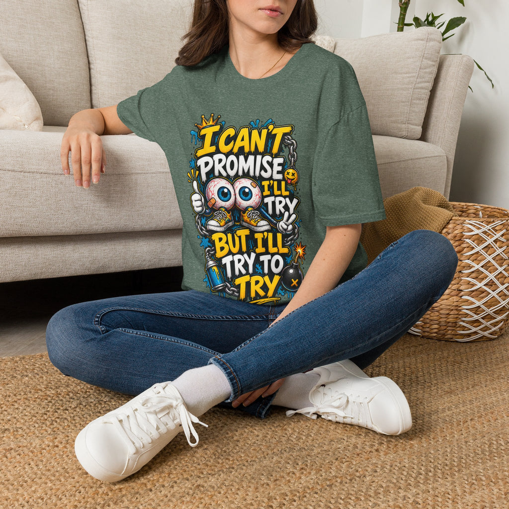 I Can't Promise I'll Try Graphic Adult T-Shirt — Funny Motivational Casual Tee