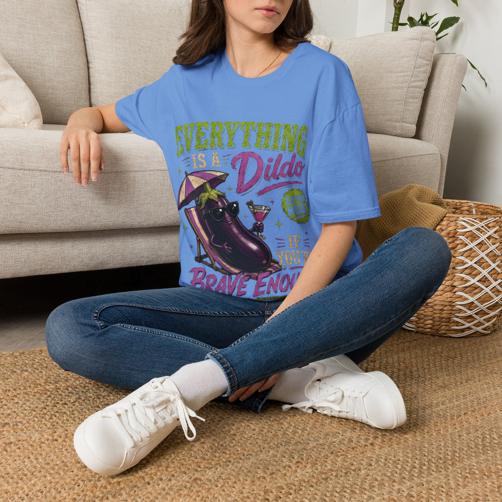 Graphic Adult T‑Shirt — "Everything Is a Dildo" Humorous Eggplant Design