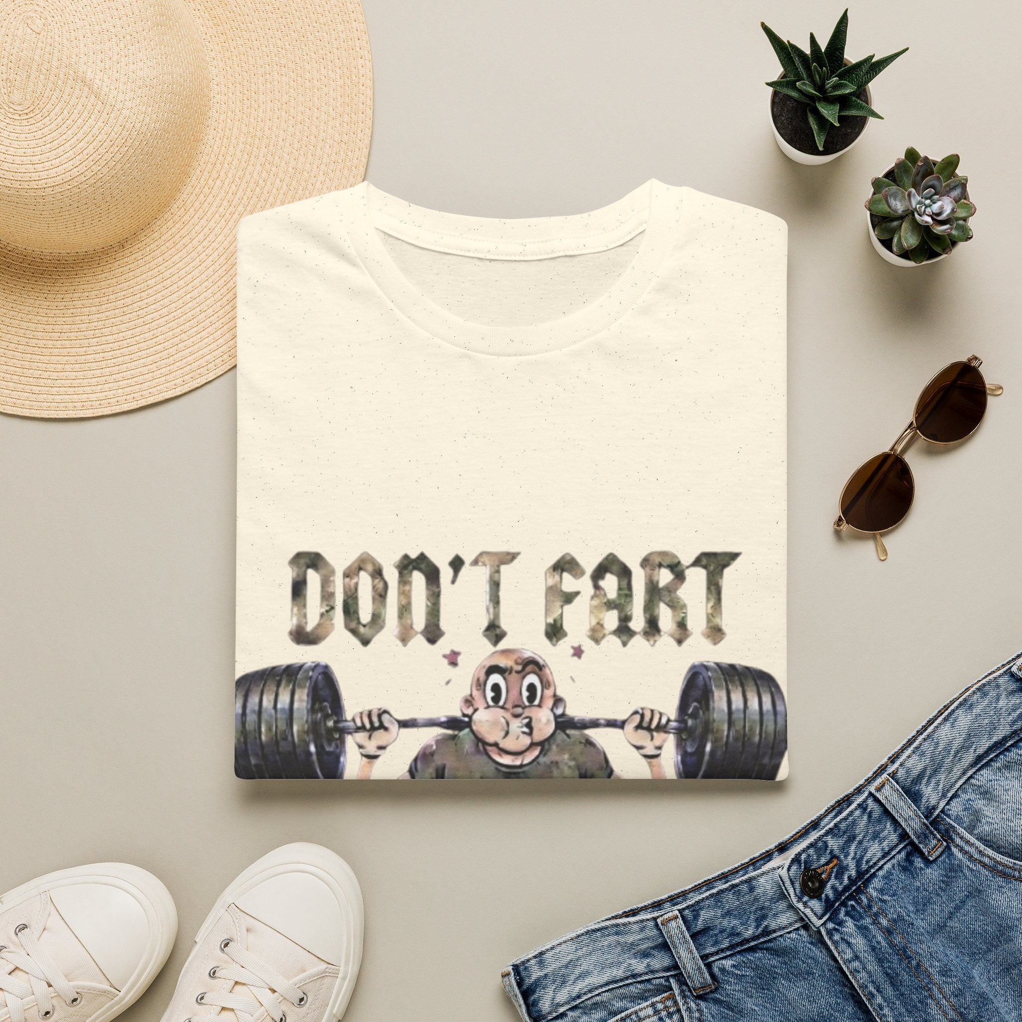 Don't Fart Weightlifting  Adult T‑Shirt — Funny Gym Workout Tee