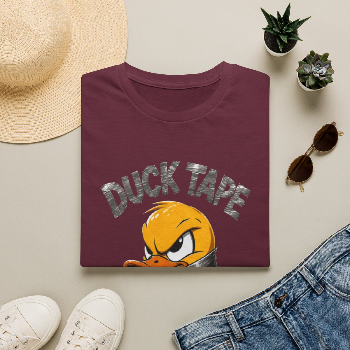 Duck Tape Adult T-Shirt — Funny Angry Duck Wrapped in Duct Tape Graphic Tee