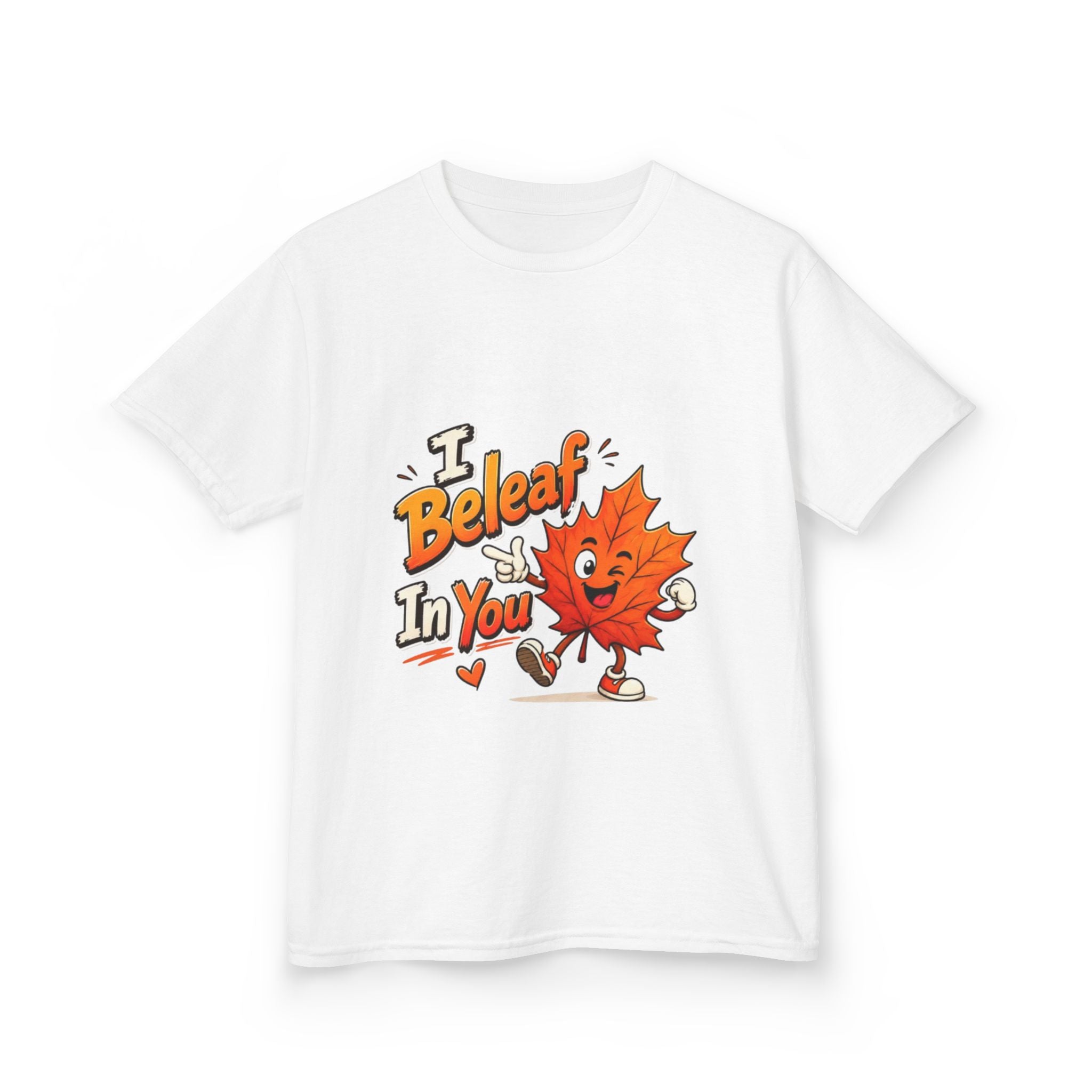 Kids Tee — "I Beleaf In You" Cute Autumn Leaf Motivational Shirt