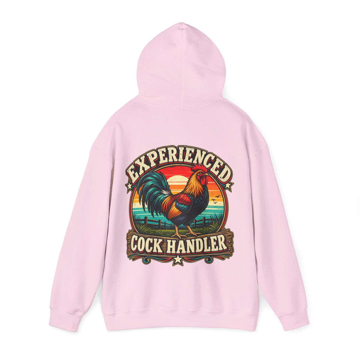 Adult Hoodie — "Experienced Cock Handler" Vintage Rooster Farm Humor Pullover