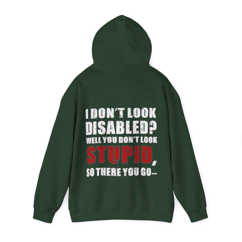 Adult Hoodie — “I Don’t Look Disabled? When You Don’t Look STUPID” Graphic Back Print