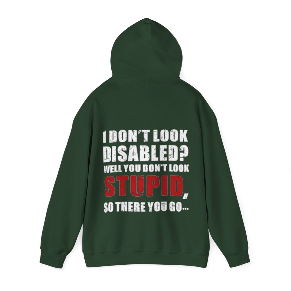 Adult Hoodie — “I Don’t Look Disabled? When You Don’t Look STUPID” Graphic Back Print