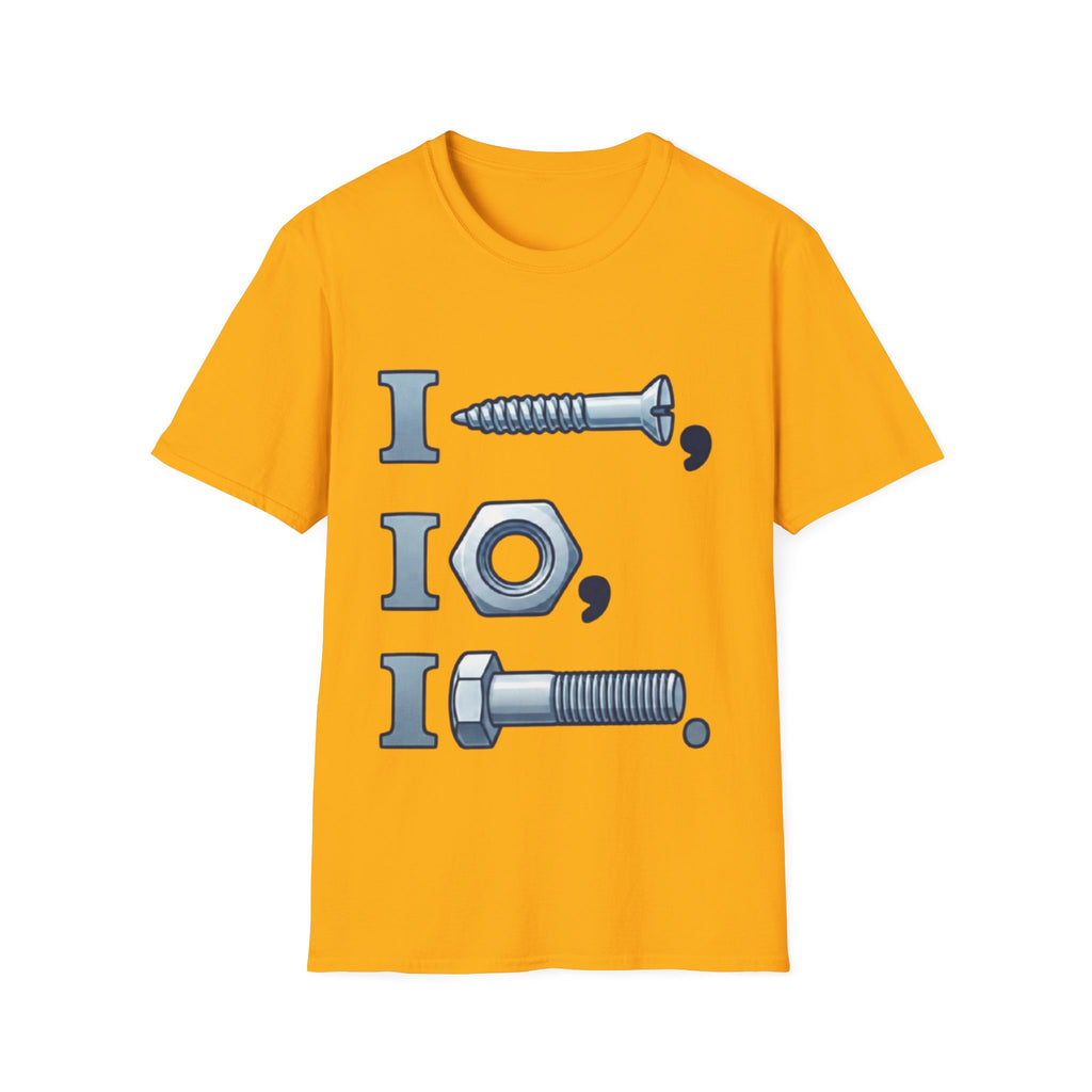 Screw, Nut & Bolt Graphic Adult T-Shirt — I (screw), I (nut), I (bolt) Novelty Tee