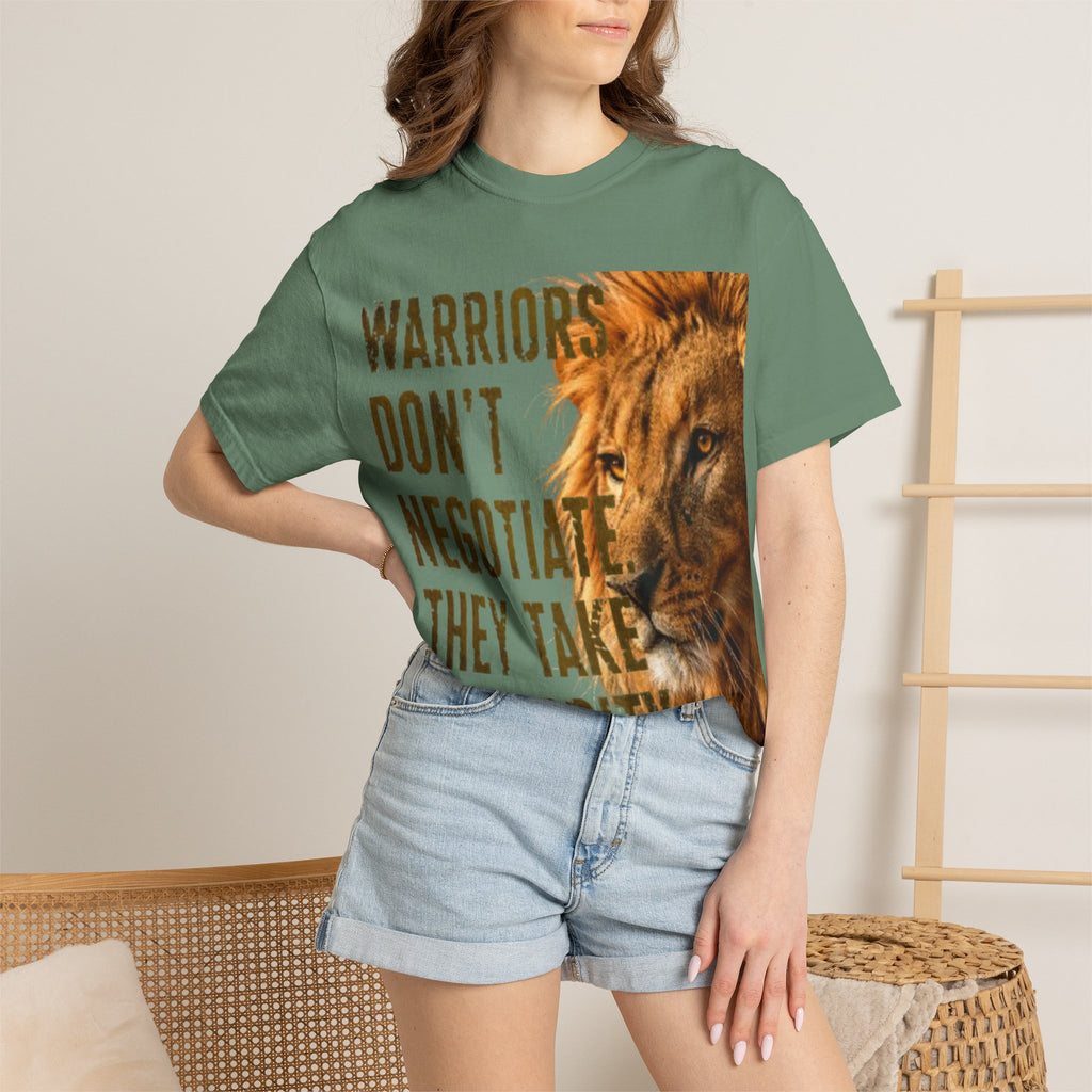 Warriors Don't Negotiate Lion Graphic Adult T-Shirt — Bold Motivational Tee