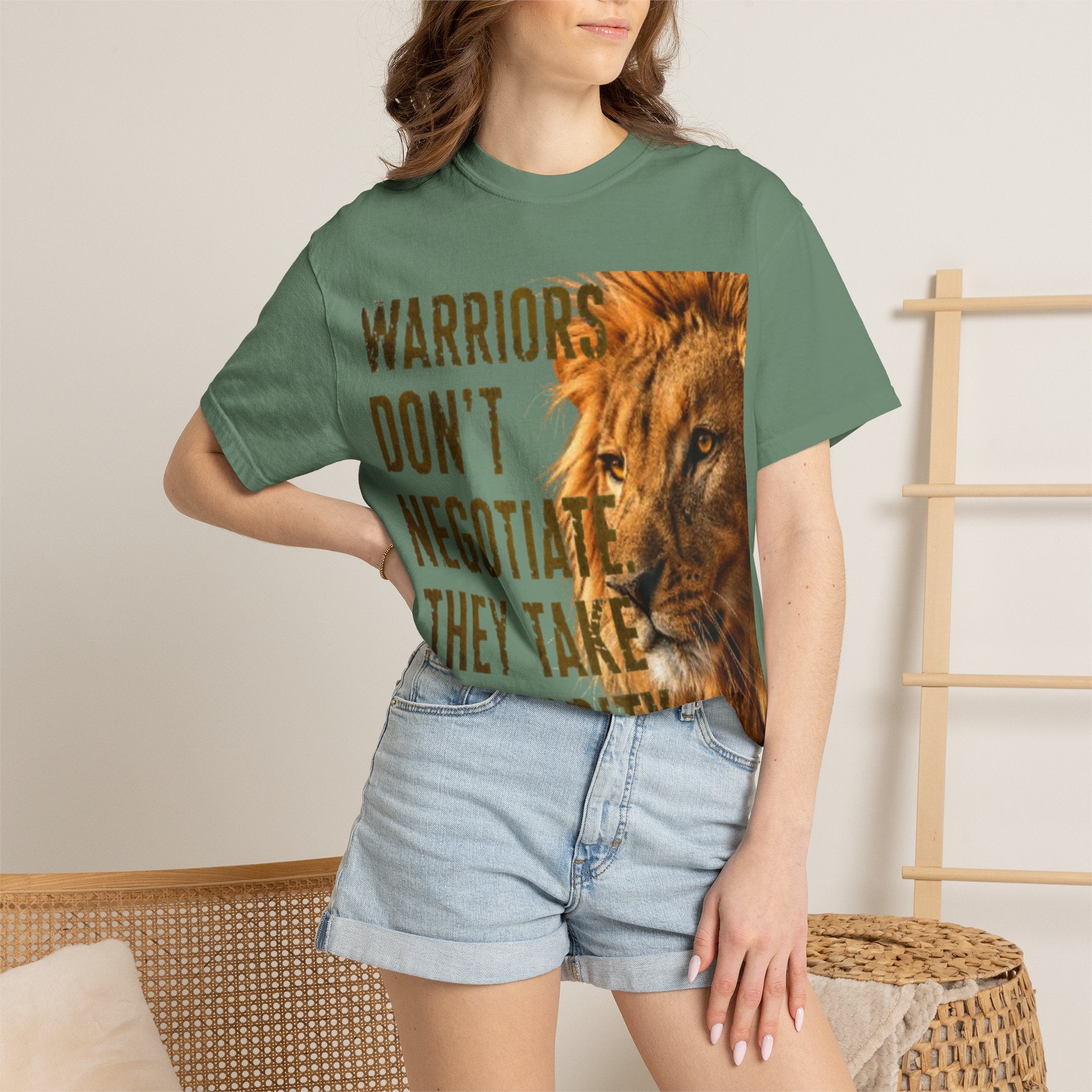 Warriors Don't Negotiate Lion Graphic Adult T-Shirt — Bold Motivational Tee