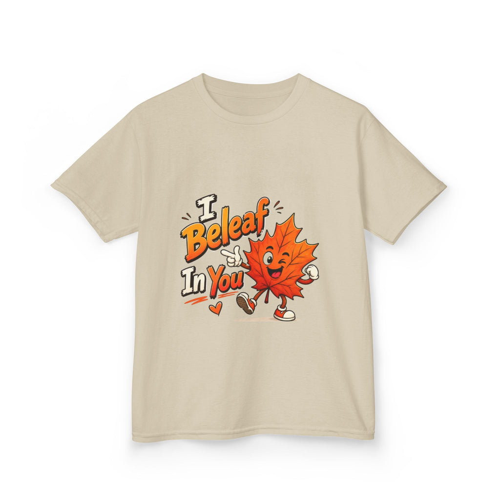 Kids Tee — "I Beleaf In You" Cute Autumn Leaf Motivational Shirt