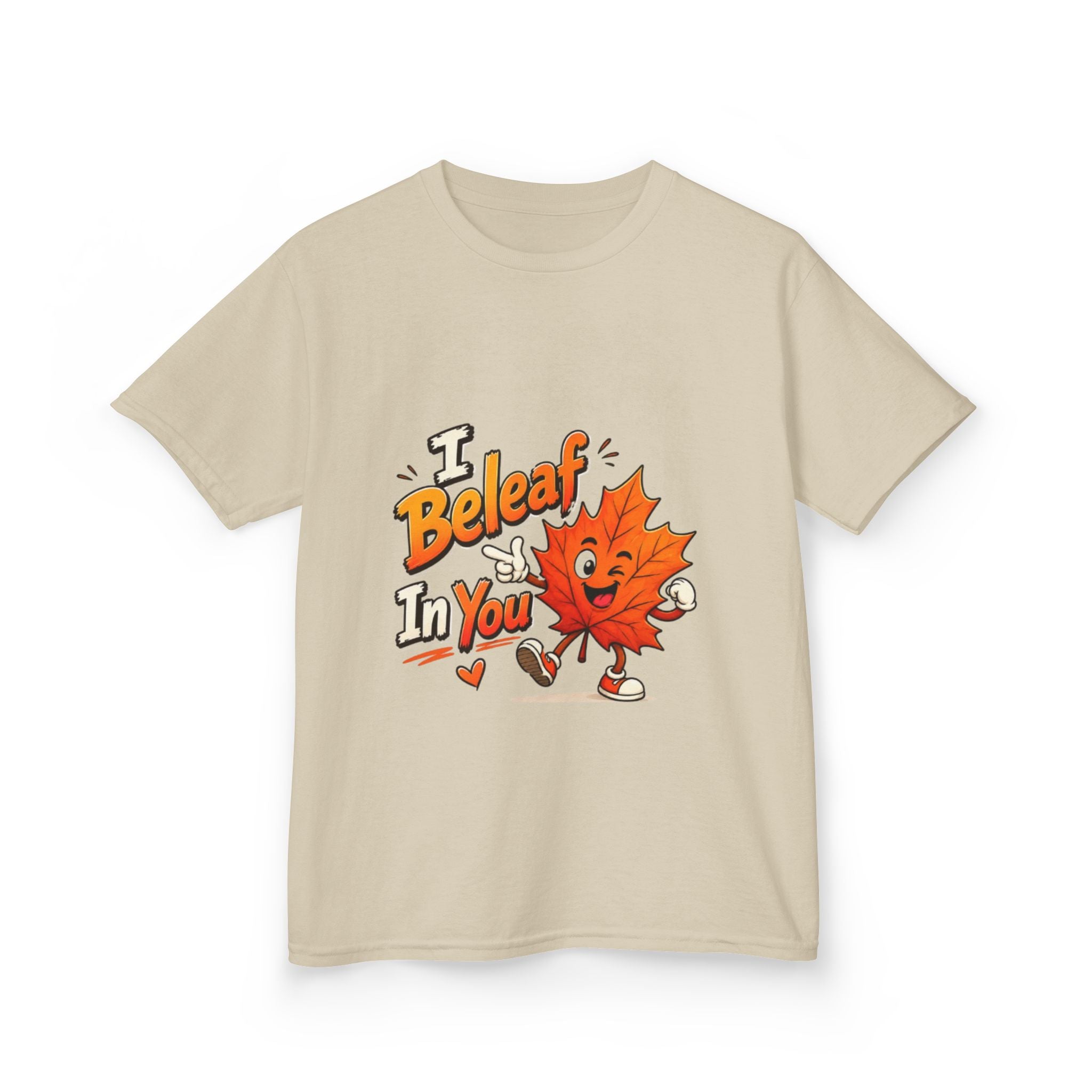 Kids Tee — "I Beleaf In You" Cute Autumn Leaf Motivational Shirt