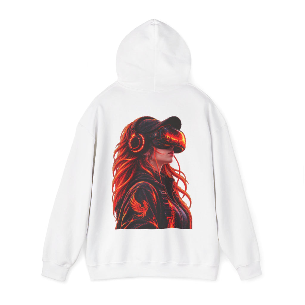 VR Headset Adult Hoodie — Futuristic Gamer Portrait Graphic Hooded Sweatshirt