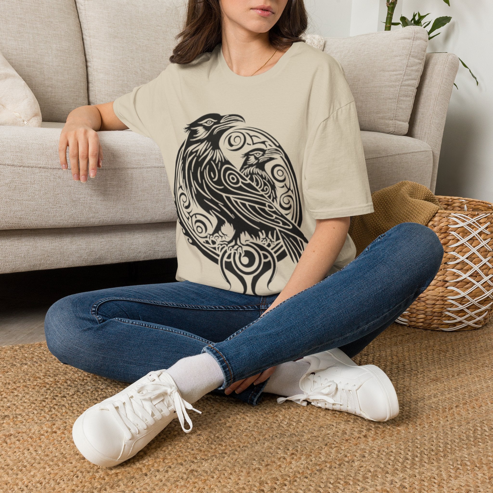 Odens Raven's Tribal Art Adult T-Shirt — Huginn and Muninn