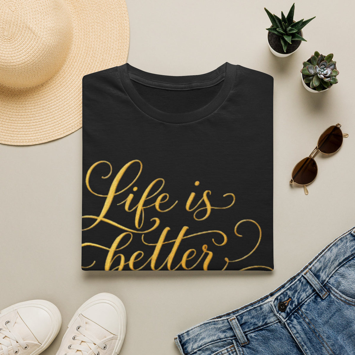 Adult T-Shirt — "Life is Better with Friends" Gold Script Tee