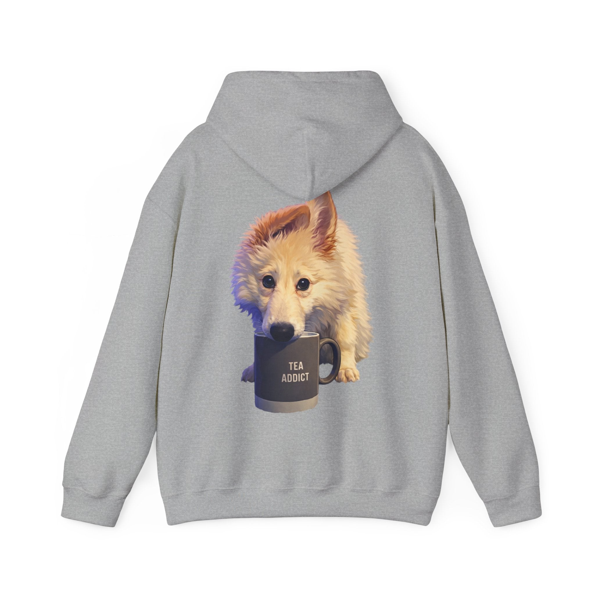 Cute Fluffy Dog With Tea Mug Adult Hoodie | Dog Illustration Sweatshirt