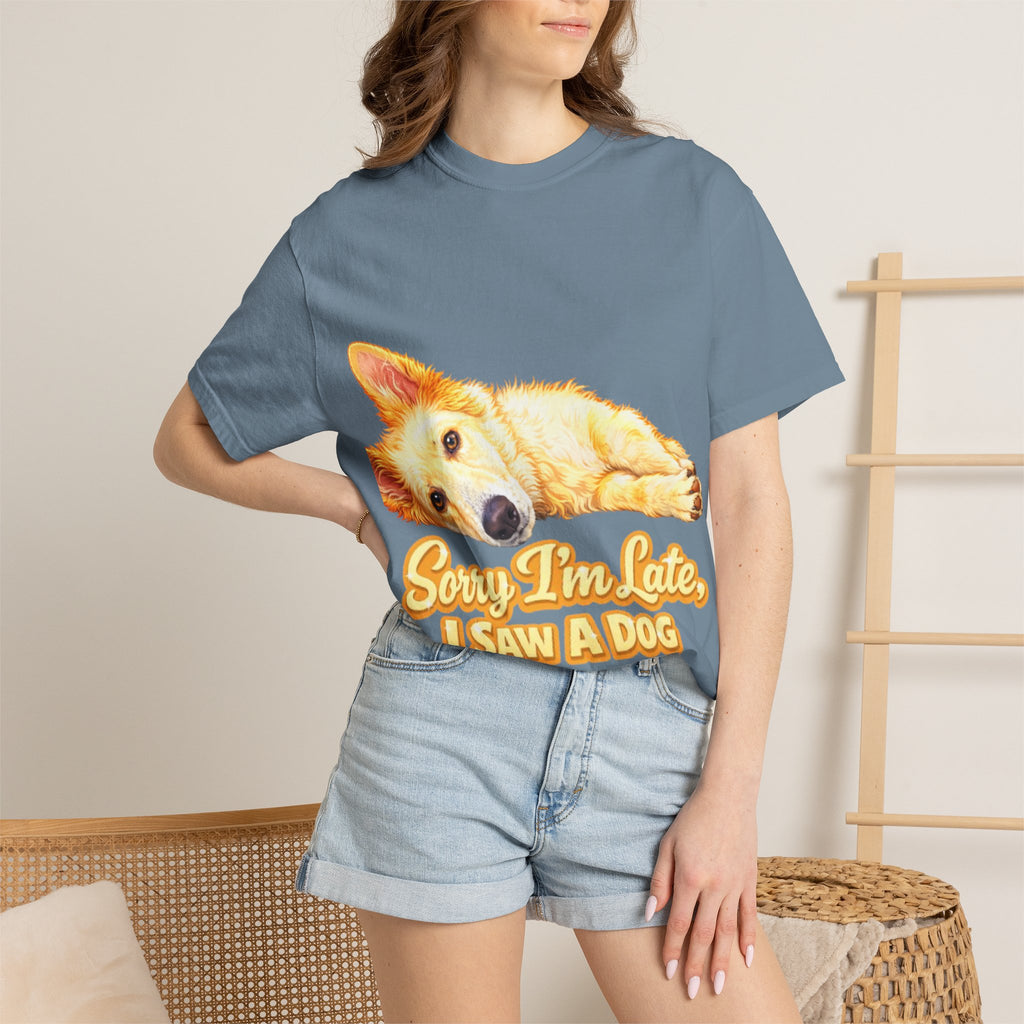 Dog Lover Adult T-Shirt — “Sorry I’m Late, I Saw a Dog” Graphic Tee