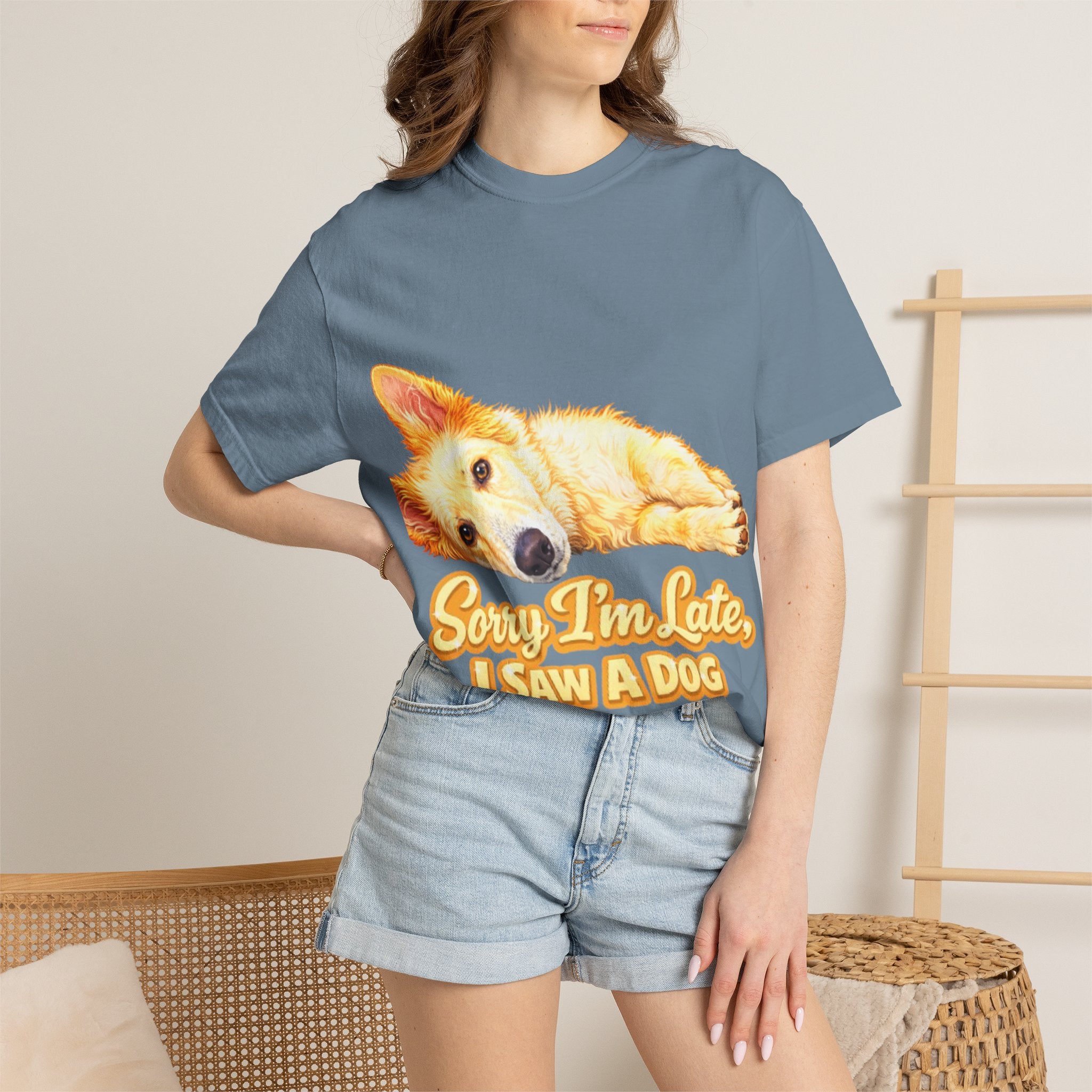 Dog Lover Adult T-Shirt — “Sorry I’m Late, I Saw a Dog” Graphic Tee