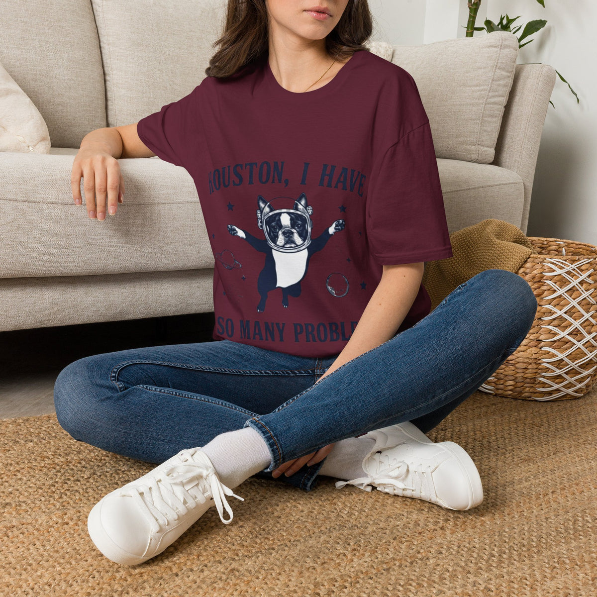 Adult T-Shirt — "Houston, I Have So Many Problems" Astronaut Dog Graphic Tee