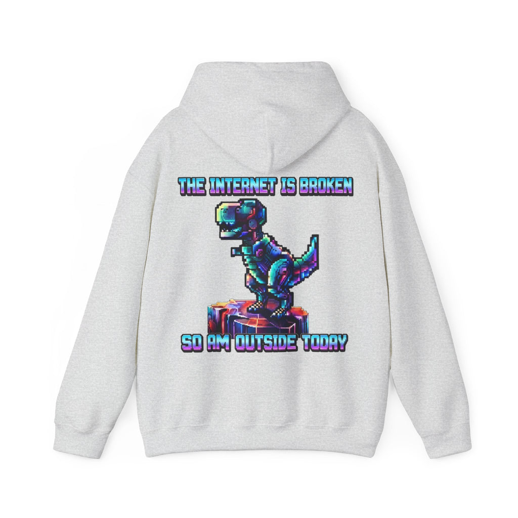 Retro Pixel Dino Adult Hoodie - "The Internet Is Broken So I’m Outside Today"