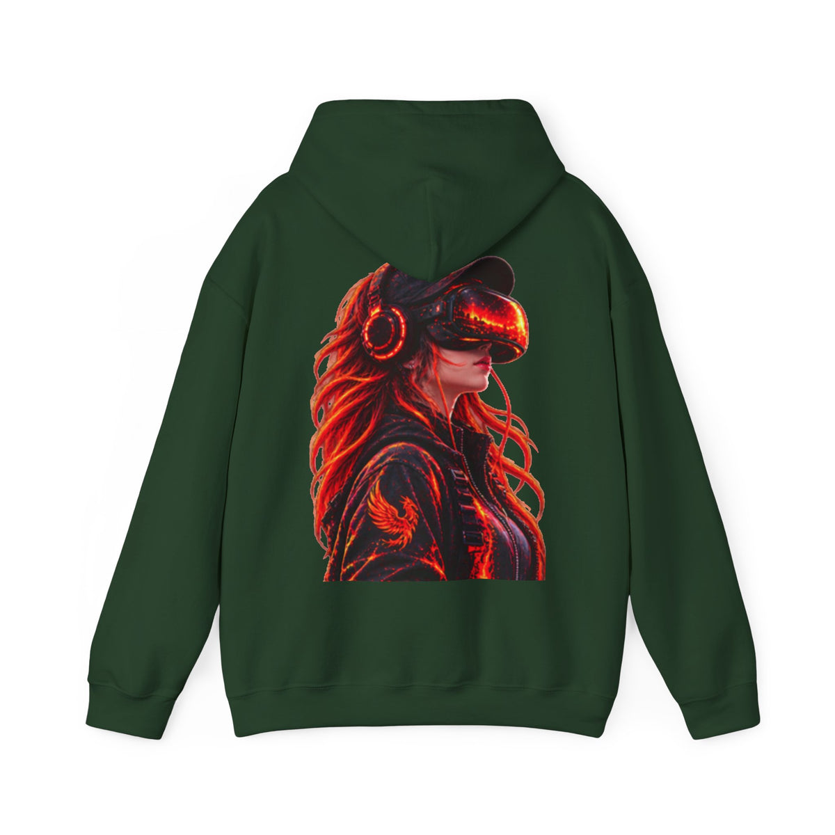 VR Headset Adult Hoodie — Futuristic Gamer Portrait Graphic Hooded Sweatshirt