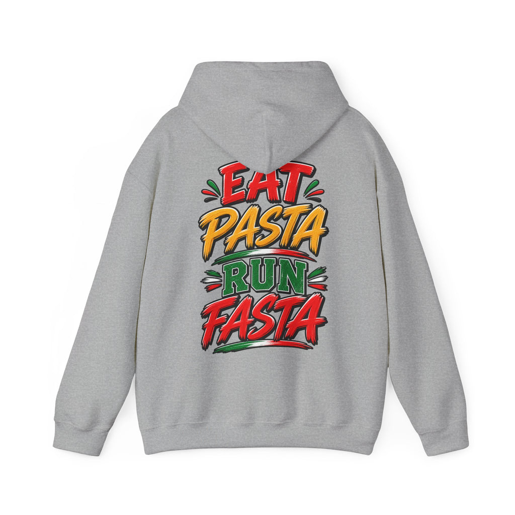 Adult Hoodie — "Eat Pasta Run Fasta" Graphic Pullover