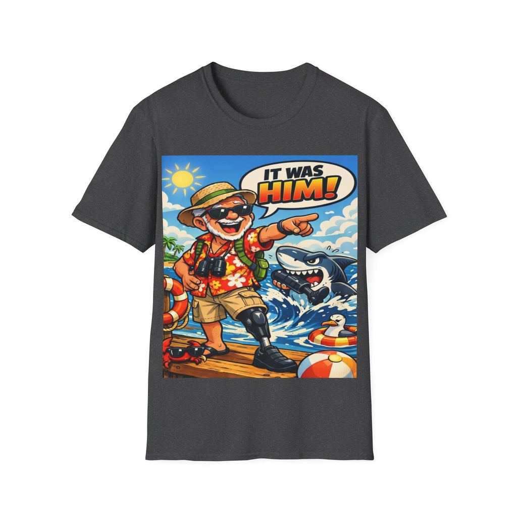 Adult T-Shirt — Retro Vacation Shark 'It Was Him!' Graphic Tee