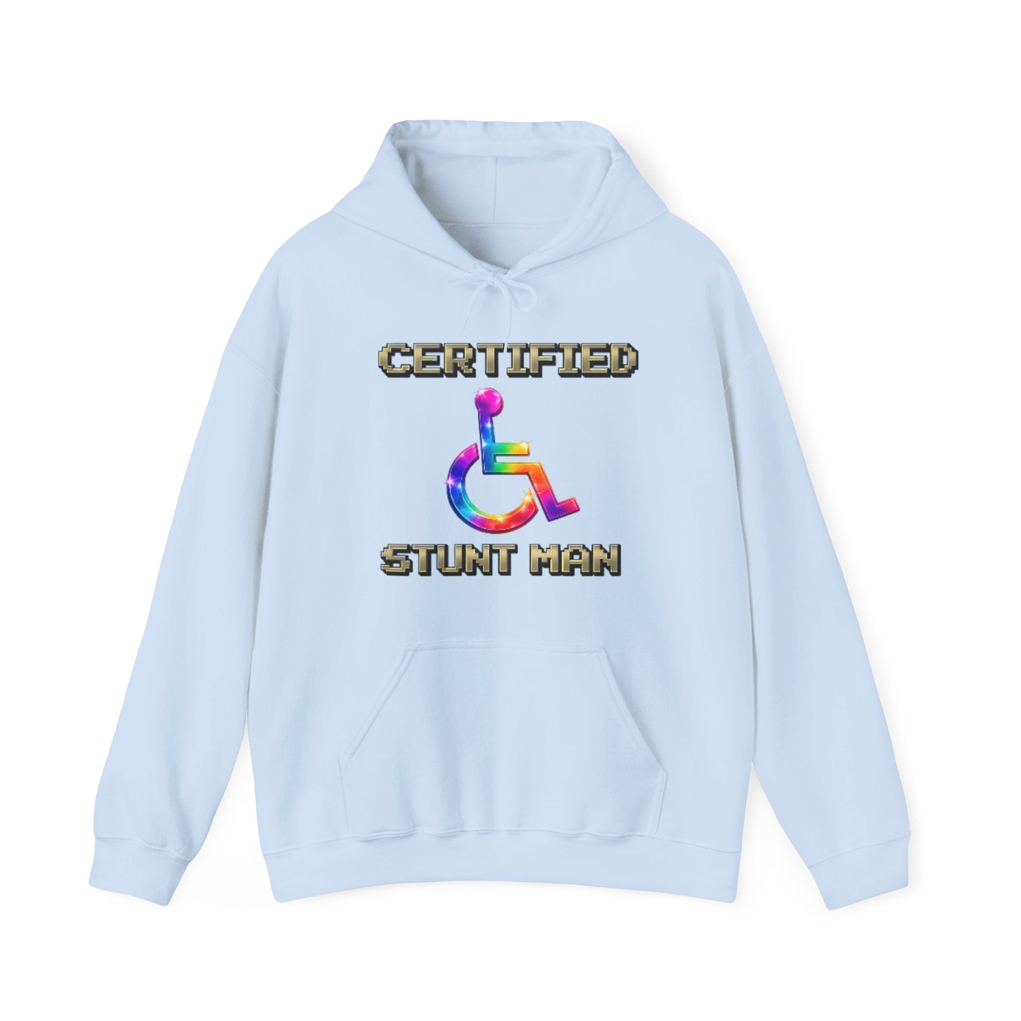 Adult Hoodie - "Certified Stunt Man" Rainbow Wheelchair Hoodie
