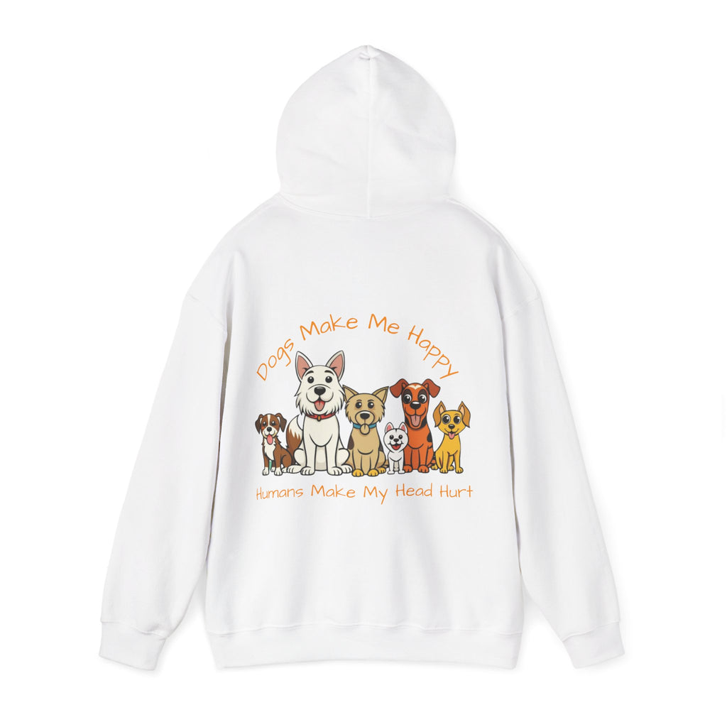 Dog Lovers Adult Hoodie — "Dogs Make Me Happy, Humans Make My Head Hurt" Cute Cartoon Dogs Pullover
