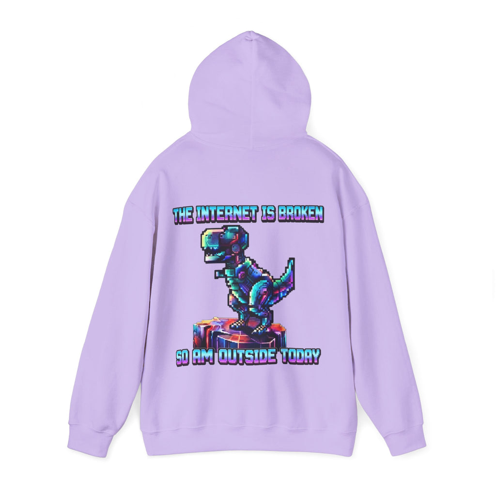 Retro Pixel Dino Adult Hoodie - "The Internet Is Broken So I’m Outside Today"