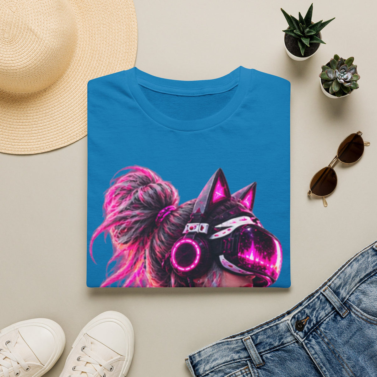 Cat VR Gamer Adult T‑Shirt — Neon Pink Cyberpunk Kitty Gamer Tee