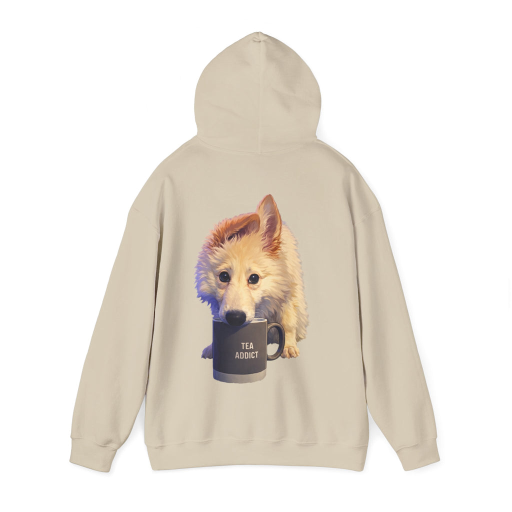 Cute Fluffy Dog With Tea Mug Adult Hoodie | Dog Illustration Sweatshirt