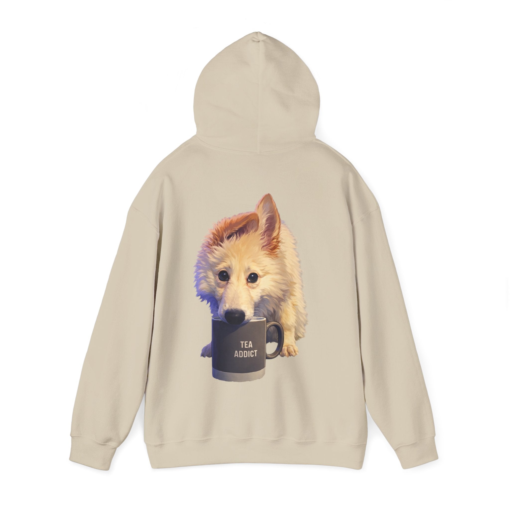 Cute Fluffy Dog With Tea Mug Adult Hoodie | Dog Illustration Sweatshirt