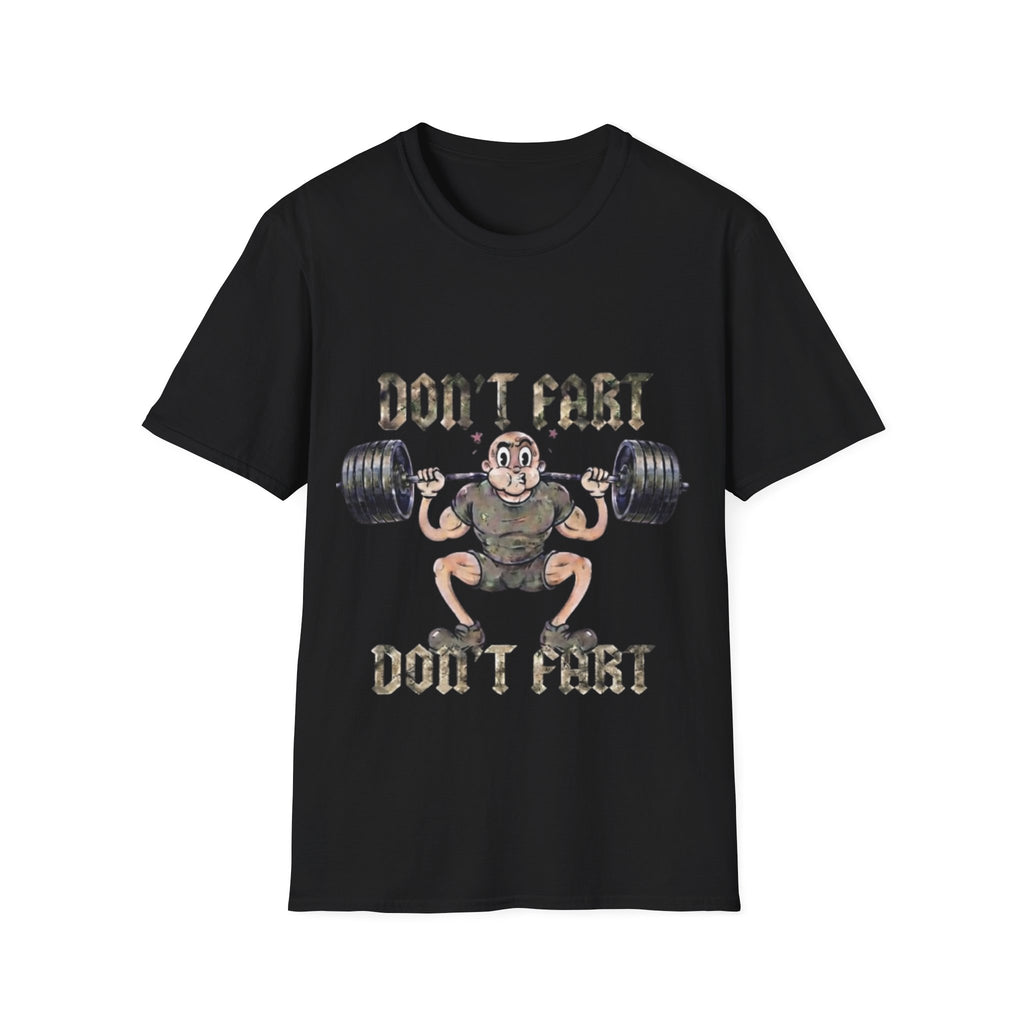 Don't Fart Weightlifting  Adult T‑Shirt — Funny Gym Workout Tee