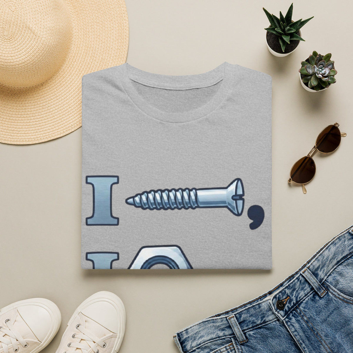 Screw, Nut & Bolt Graphic Adult T-Shirt — I (screw), I (nut), I (bolt) Novelty Tee